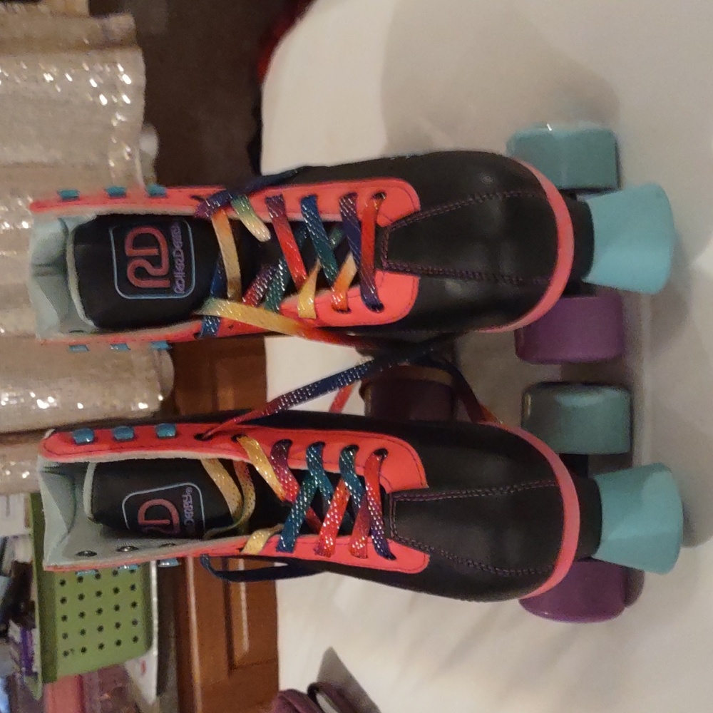 Colorful Roller Skates with Purple and Blue Wheels